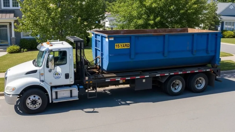 Big Joey's roll-off truck delivering a dumpster on a Dothan, AL street